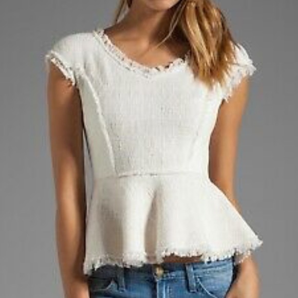 Rebecca Taylor tweed and leather cream peplum top - Picture 1 of 4